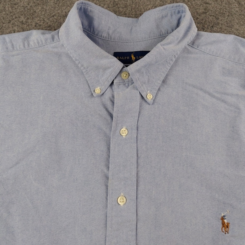 Ralph Lauren Oxford Button Down Shirt 2XLT Classic Fit Blue Cotton Flesh Pony